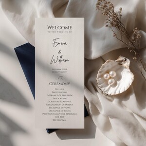 Beach Wedding Program Template, Editable Canva Coastal Wedding Ceremony Program, Printable Order of Service, 4x9 Timeline Digital Download