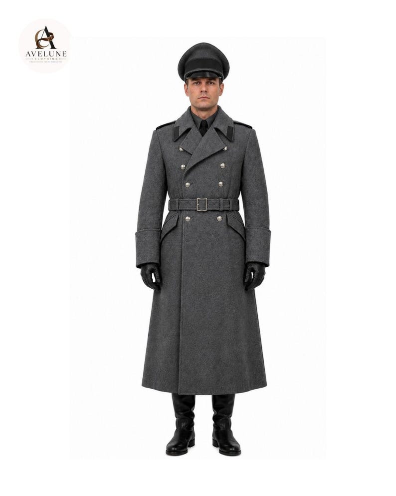 German Military Greatcoat Wool Long Officer Overcoat Historical Reproduction, Double Breasted Coat