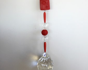 Red Buddha Sun Catcher, Red Crystal Window Prism Sun Catcher