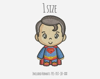 Superman Embroidery Design, superhero embroidery design, chibi superheroes, instant download, embroidery file