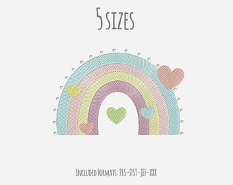 Diseño de bordado de corazones de arco iris, diseño de bordado, diseño de bordado de arco iris, arco iris boho, descarga instantánea, archivo de bordado