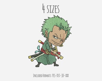 Roronoa Zoro Ricamo Design, disegno di ricamo anime, zoro, download istantaneo, file di ricamo, disegno di ricamo in un unico pezzo