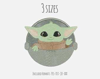 Diseño de bordado Baby Yoda, diseño de bordado grogu, diseño de bordado mandaloriano, descarga instantánea, archivo de bordado, bordado de star wars