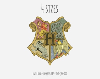 Diseño de bordado de cresta de casas de Hogwarts, diseño de bordado de mago, descarga instantánea, archivo de bordado, logotipo de Hogwarts