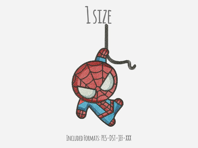 Diseño de bordado Spiderman, diseño de bordado de superhéroes, chibi, descarga instantánea, archivo de bordado, bordado de vengadores, maravilla imagen 1