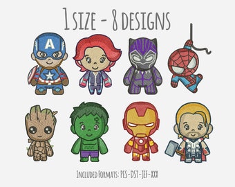 Motif de broderie Avengers, motif de broderie de super-héros, chibi, téléchargement immédiat, fichier de broderie, vengeurs, motif de broderie Marvel