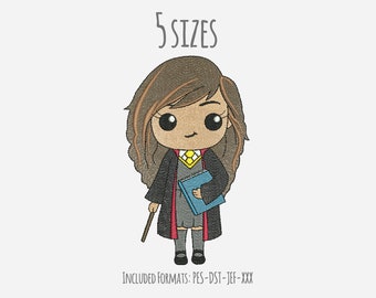 Diseño de bordado de Hermione Granger, diseño de bordado de mago, descarga instantánea, archivo de bordado, diseño de bordado de hogwarts