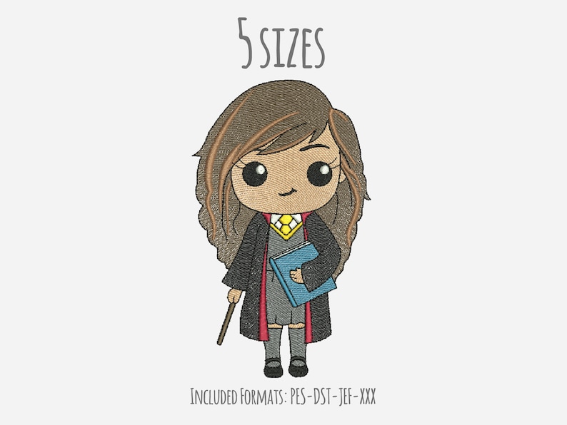 Diseño de bordado de Hermione Granger, diseño de bordado de mago, descarga instantánea, archivo de bordado, diseño de bordado de hogwarts imagen 1