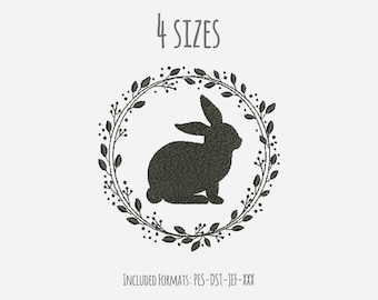 Kranz Osterhase Stickdatei, Oster Stickdatei, Kaninchen, sofort download, Stickdatei, süßer Hase, Kranz Stickerei