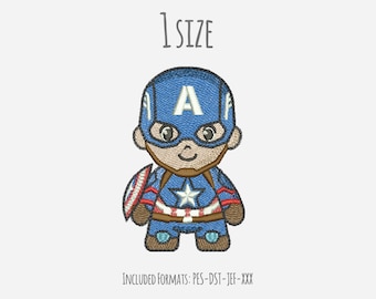 Capitan America Ricamo Design, disegno di ricamo di supereroi, chibi, download istantaneo, file di ricamo, ricamo di vendicatori, meraviglia