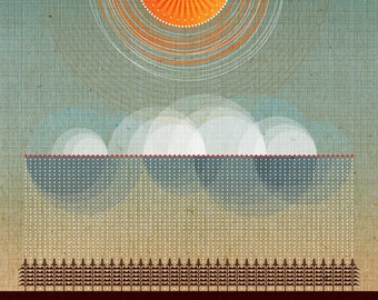 Midwest Cornfield Kunstdruck, Grafik Sonne & Regenwolken