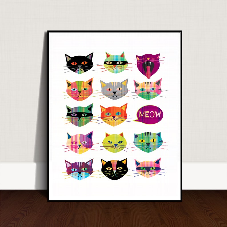 Cat Art / Plaid Cats Art Print image 2