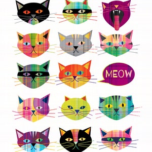 Cat Art / Plaid Cats Art Print image 1