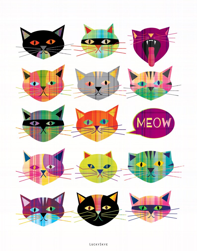 Cat Art / Plaid Cats Art Print image 1