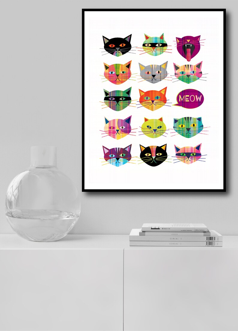 Cat Art / Plaid Cats Art Print image 4