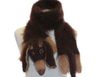 Knitted Scarf dog dachshund. Fuzzy Soft  brown Scarf. Dog scarf. Pet portrait. knited dog scarf. animal scarf. Dog Breed Scarf