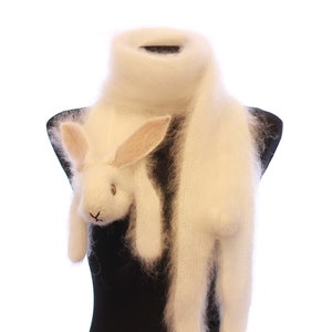 小物 rabbit fur long scarf Knitted Rabbit Scarf / Animal Scarf / Fuzzy White Soft Scarf