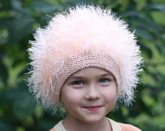 Children or adult fuzzy hat / Cabbage Patch Kids Hat  / Beanie Wig / Baby costume / Halloween Costume / Pink / troll wig / Cosplay wig