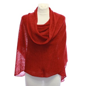 Bufanda de mohair tejida: estola de encaje burdeos, chal de otoño-invierno