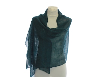 Knitted lace scarf , Teal stola , Mohair wrap scarf for women , mohair shawl Autumn colors Fall Winter accessory