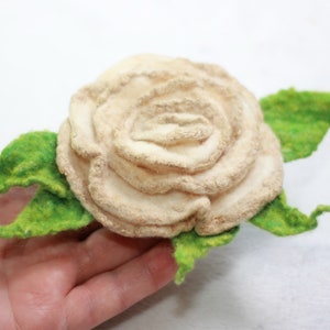 White gold Rose Felted brooch / Felted flower brooch / Felt Jewelry / Wool Flowers / Felted Brooch / Ready to ship image 1