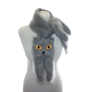 Knitted Scarf / British Blue Cat / Fuzzy Soft Scarf / grey / cat scarf / knited cat scarf / scarf / Pet portrait / animal scarf / pets