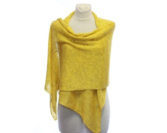 Knitted lace scarf , yellow stola , Mohair wrap scarf for women , men's scarf , yellow mohair shawl Autumn colors Fall Winter accessory