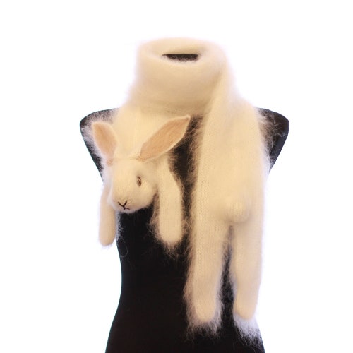 Hand Knitted Mohair Rabbit Scarf, Fuzzy Animal Scarf - Etsy