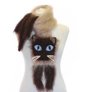 Free Shipping Siamese cat  Knitted Scarf Fuzzy Soft biege brown scarf   animal scarf  Cat Breed Scarf  custom pet portrait