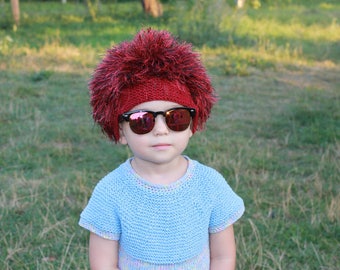 Free Shipping Baby and adult hats / Cabbage Patch Kids Hat  / Beanie Wig  / Children  fuzzy hat   / Halloween Costume /  Maroon / troll wig