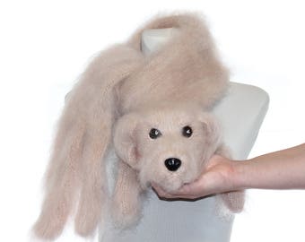 The scarf Golden Retriever , Labrador , Fuzzy Soft Scarf , Pet portrait , light beige , Knited dog scarf , Animal scarf , Dog Breed Scarf