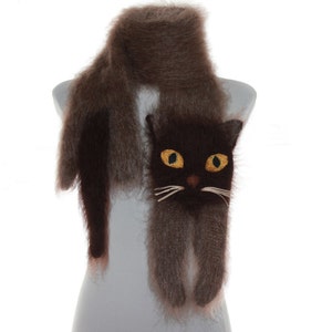 Burmese cat Knitted Scarf / Fuzzy Soft Scarf /  brown scarf / knited cat scarf / animal scarf /  custom pet portrait