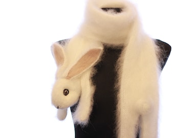 Hand Knitted Mohair Rabbit Scarf, Fuzzy Animal Scarf - Etsy