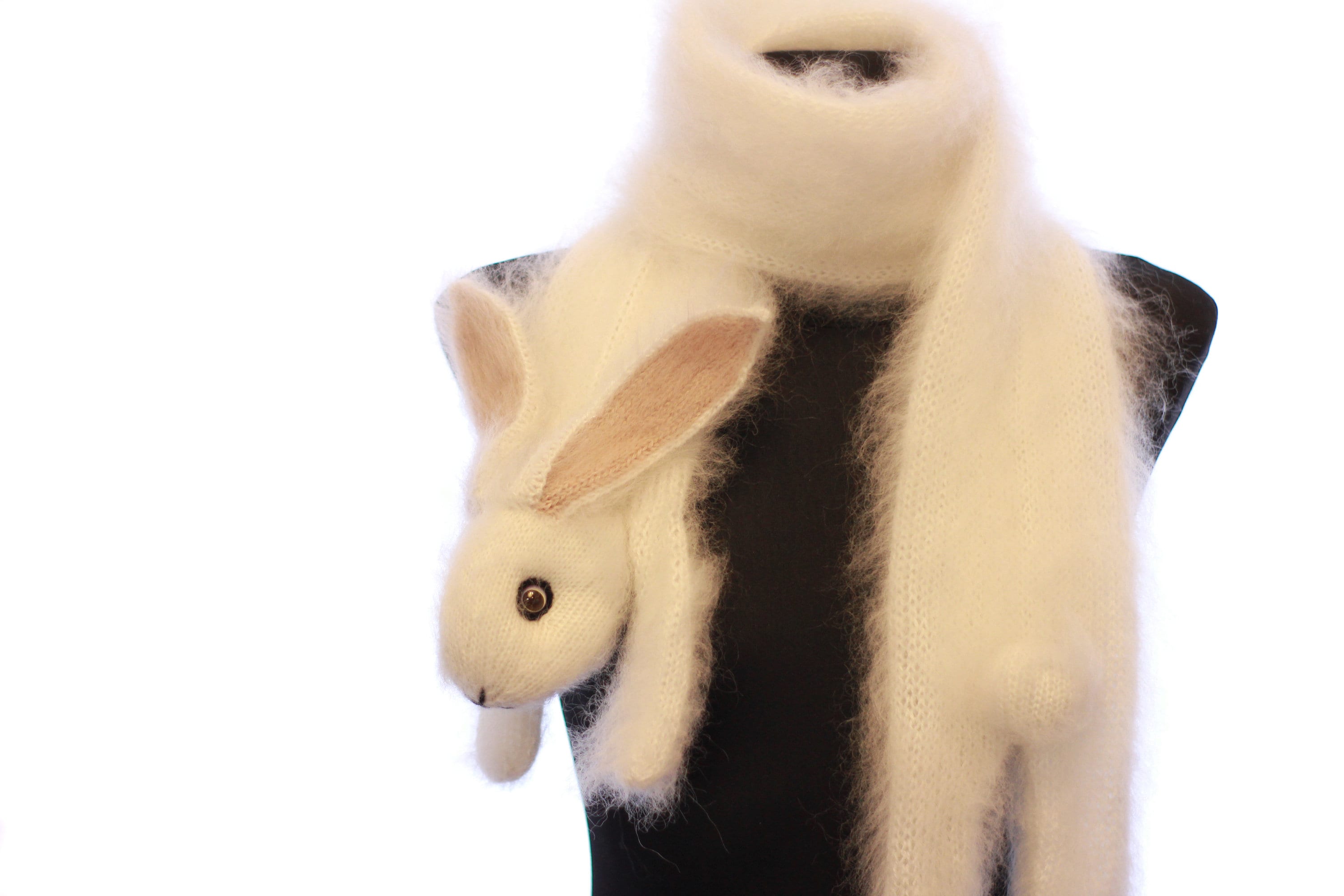 Knitted Rabbit Scarf / Animal Scarf / Fuzzy White Soft Scarf