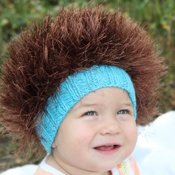 Baby and adult hats / Cabbage Patch Kids Hat  / Beanie Wig  / Children  fuzzy hat  / Baby costume / Halloween Costume / Brown /  troll wig