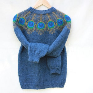 Lopapeysa Iceland knitted sweater 100 % pure Icelandic wool Made to order Dark blue Peacock Feather Fair Isle