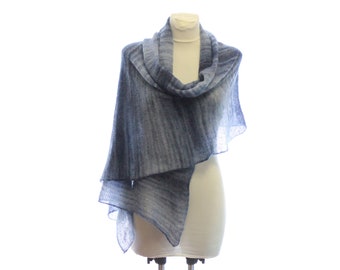 Knitted lace scarf , blue denim , Mohair wrap scarf for women ,  mohair shawl Autumn colors Fall Winter accessory