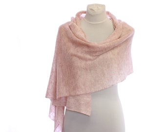 Knitted lace scarf , Light pink stola , Mohair wrap scarf for women , men's scarf ,  pink mohair shawl Autumn colors Fall Winter accessory