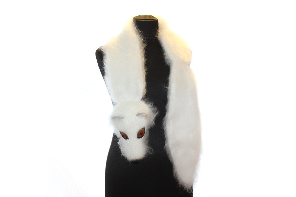 Arctic Fox Polar Fox. Hand Knit Fox Scarf. Fuzzy Soft Scarf - Etsy