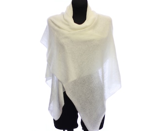 Knitted lace scarf ,  white stola , Mohair wrap scarf for women , men's scarf ,  white mohair shawl , Winter accessory