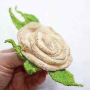 White gold Rose Felted brooch / Felted flower brooch / Felt Jewelry / Wool Flowers / Felted Brooch / Ready to ship image 6