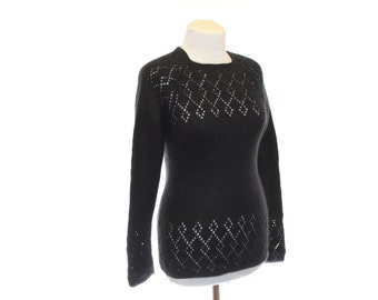 OOAK knited Jumper / Black cat / sweater for women / angora sweater / Black