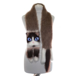 Knitted Scarf ragdoll cat. Fuzzy Soft Scarf. biege brown cat scarf. knited cat scarf. animal scarf. Snowshoe Cat image 1