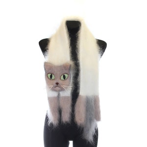 Knitted Scarf Siamese cat Fuzzy Soft Scarf biege brown cat scarf knited cat scarf animal scarf cat Breed Scarf image 2