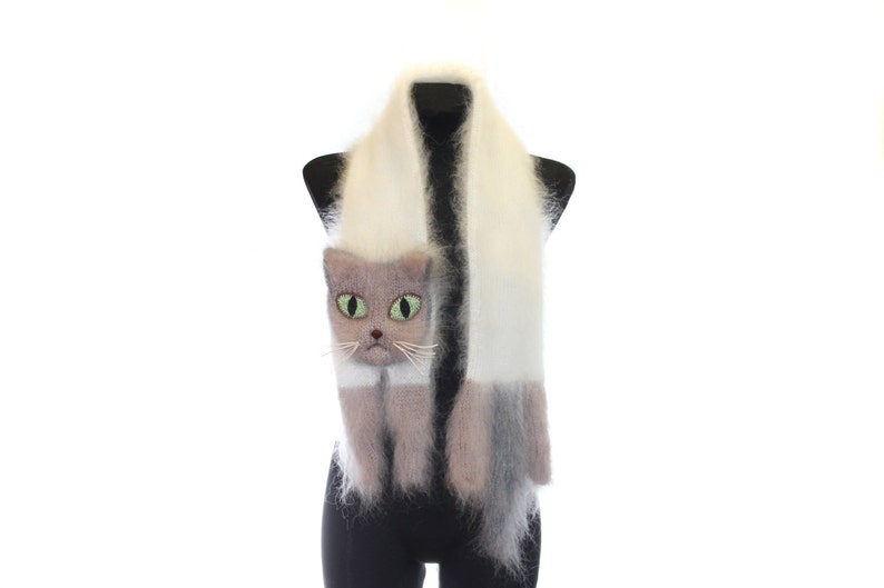 Knitted Scarf Siamese cat Fuzzy Soft Scarf biege brown cat scarf knited cat scarf animal scarf cat Breed Scarf image 2