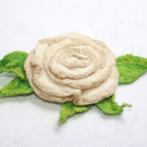 White gold Rose Felted brooch / Felted flower brooch / Felt Jewelry / Wool Flowers / Felted Brooch / Ready to ship image 2