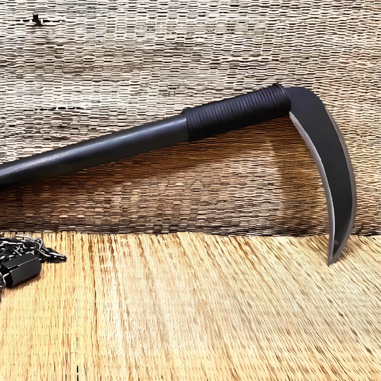 Kursigama Knife : D2 steel Blade, wood, Leather sheath thumbnail 3