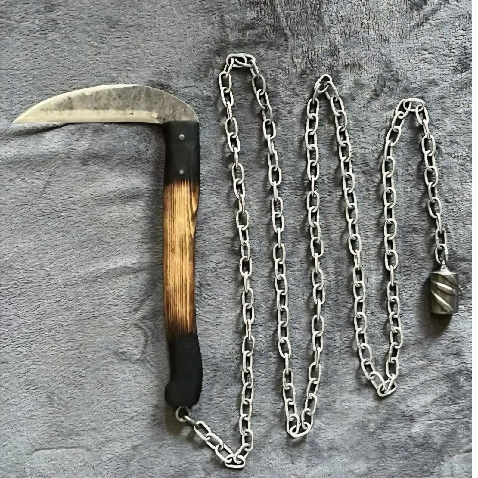 Kursigama Knife : D2 steel Blade, wood, Leather sheath thumbnail 2