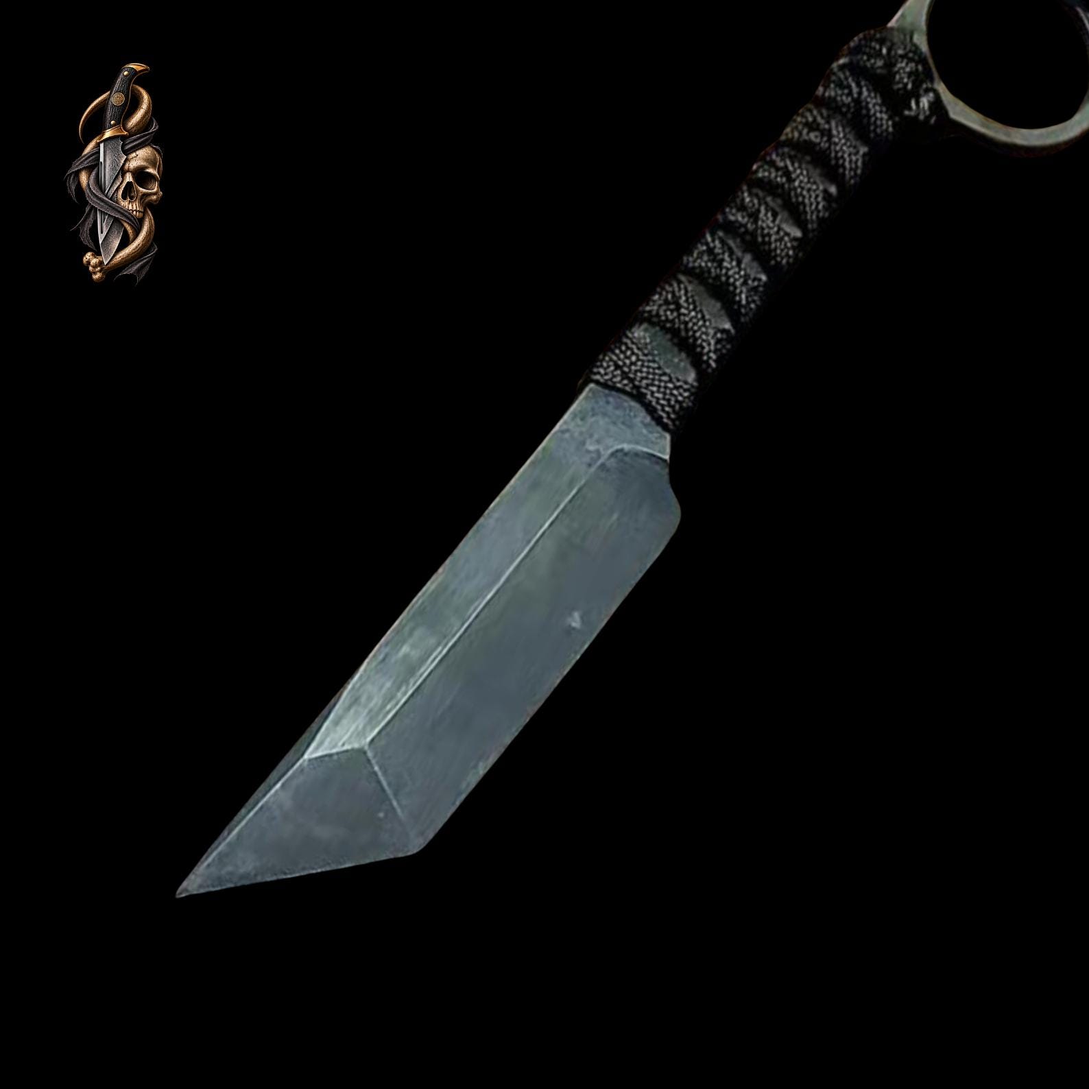 D2 Steel Karambit Set of 3: Powder Coated, Cord Wrapped, Leather Sheath thumbnail 6