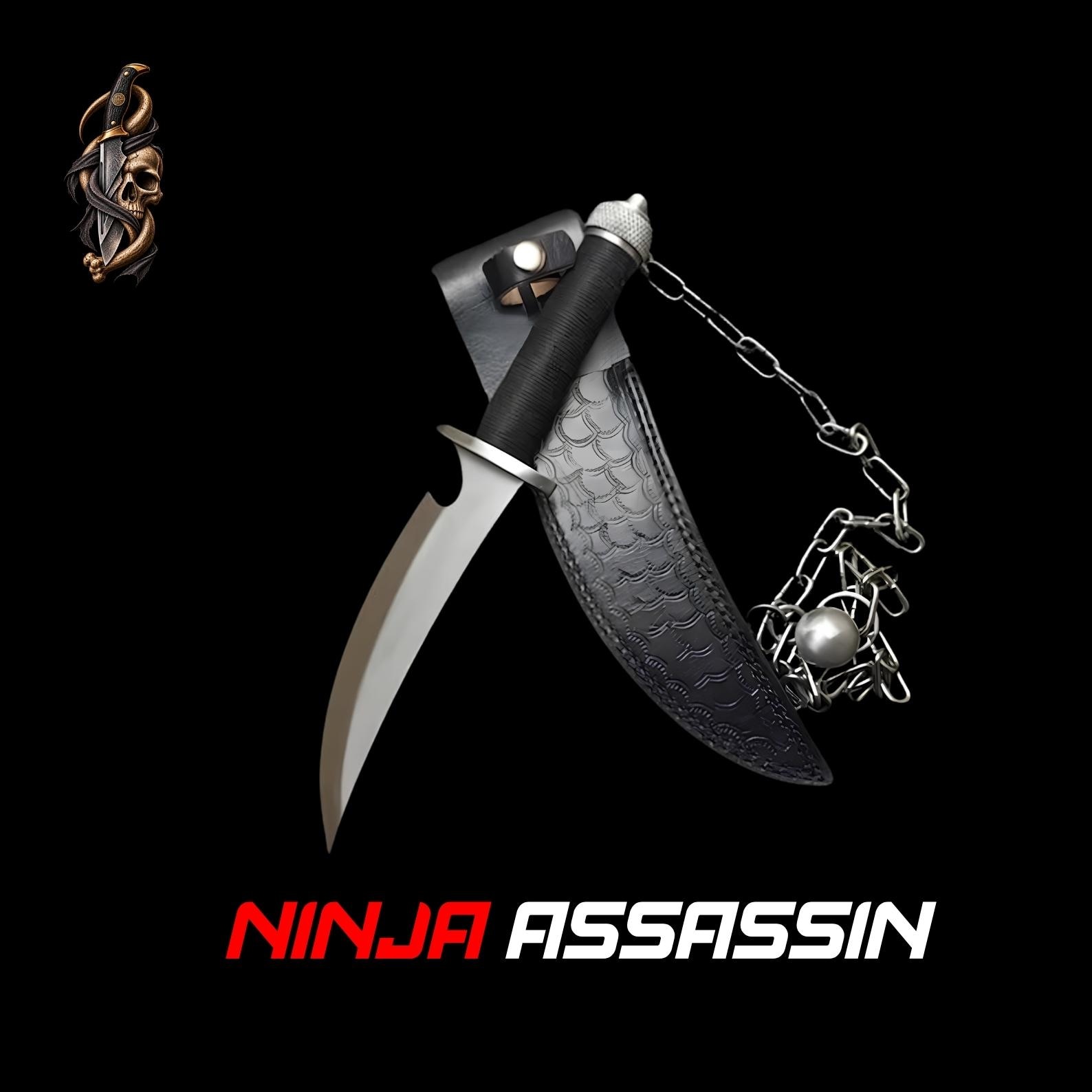 Ninja Assassin Collectible Replica Knife with High Carbon Steel Blade and Hand-Finished Leather Sheath